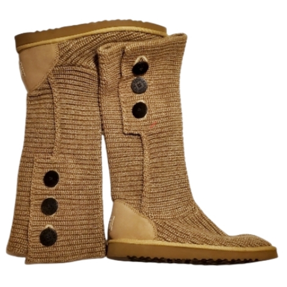 UGG Classic Cardy Knit Boots 5819 Brown Caramel Tan color Sz 9 - Picture 10 of 12